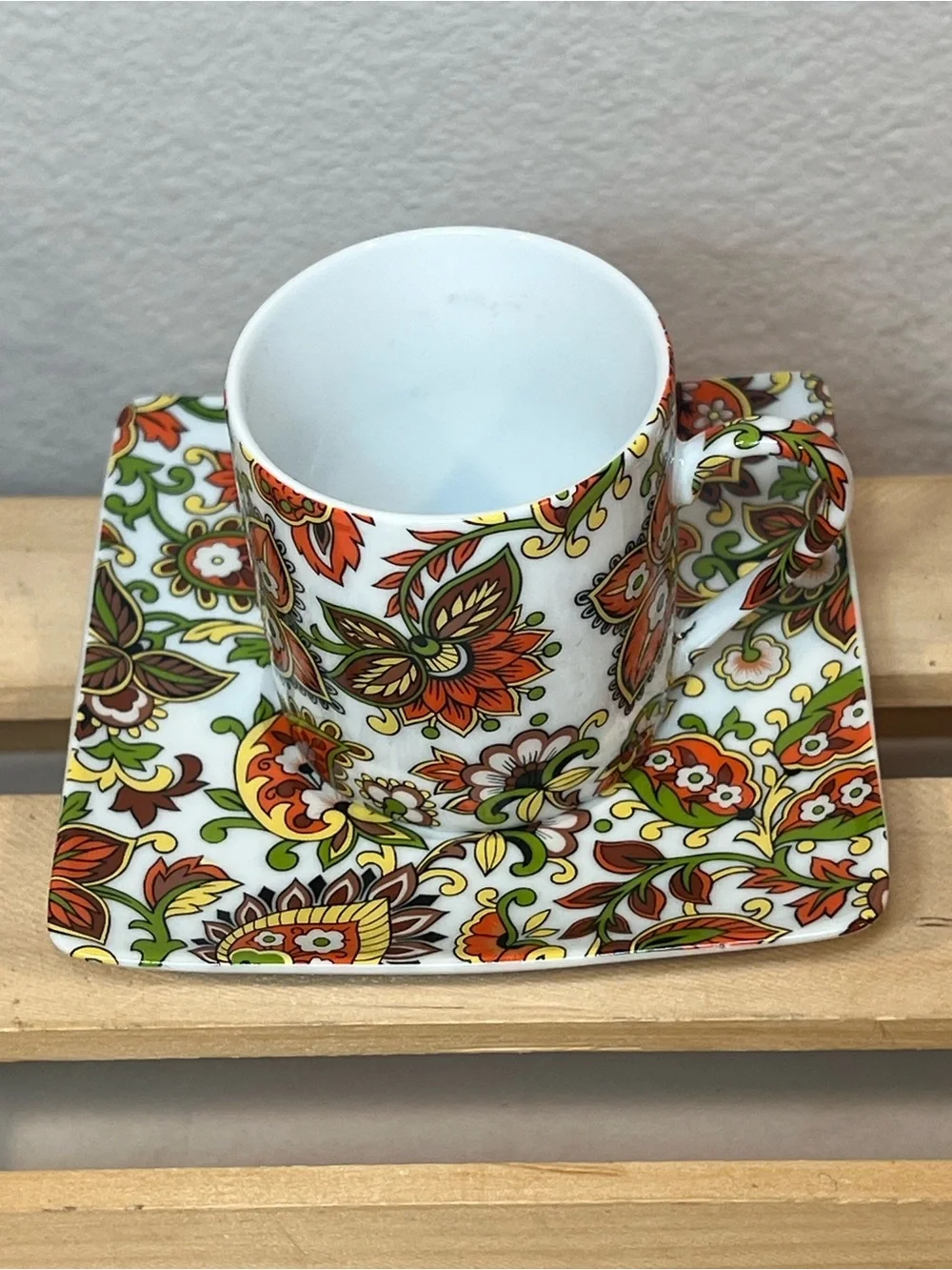 ☀️2/$20 Brightly Colored Floral Demitasse Espresso Cup & Square Saucer Set | EUC
